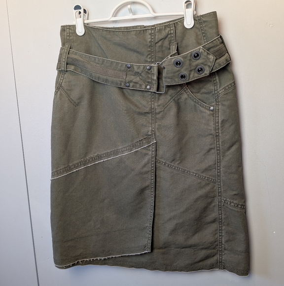 Mexx Dresses & Skirts - MEXX Vintage Women Midi Skirt Kaki Color Size 4 Big Belt 100% Cotton